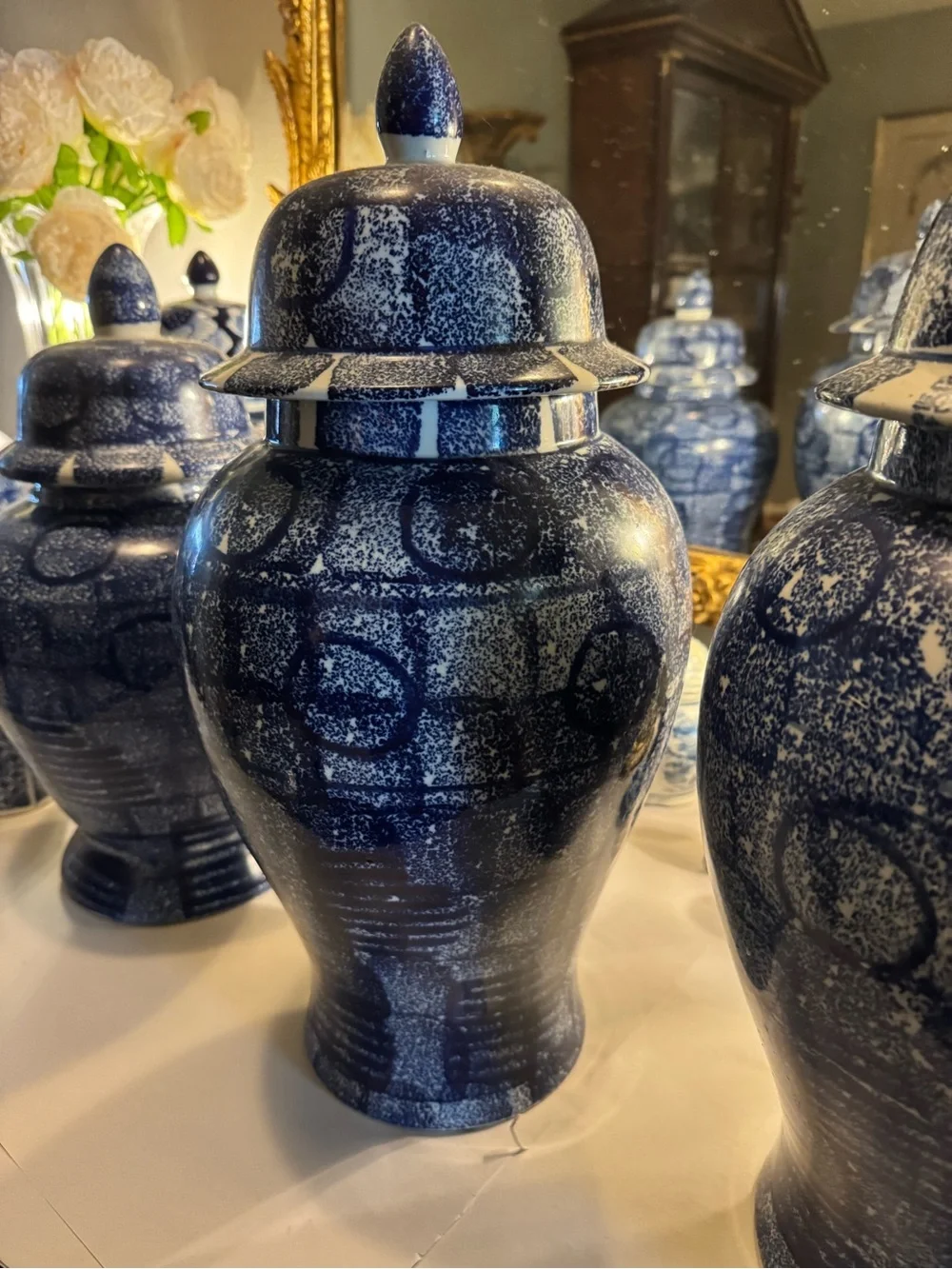 Blue Speckled Ceramic Ginger Jar with Lid - Home Accents